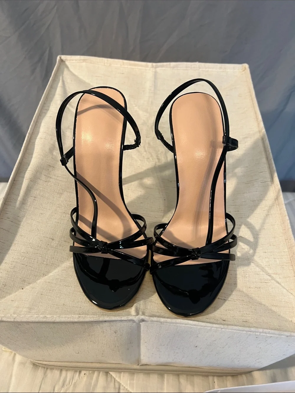 SHEIN Black Patent Strappy Heel Sandals